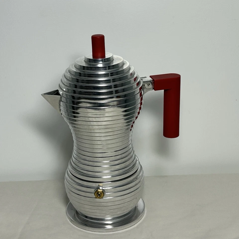 Alessi Pulcina Estufa Superior Rojo Espresso 3 Tazas Cafetera en Aluminio MDL02/3 R Foto 2 de 4