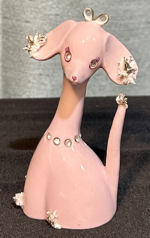 Precious Pink Spaghetti Poodle Figurine with Rhinestone Accents Fair Condition 