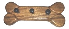 Dog Doggie Bone Shaped Brown Wood Leash Rack 12 Inch Wall Hooks