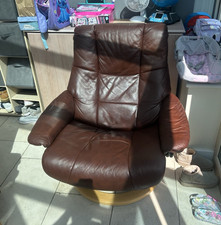 Stressless Brown Leather Swivel Recliner Armchair with Footstool