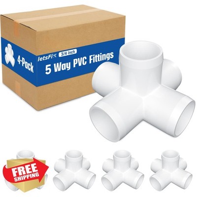 letsFix 3/4 Inch 5-Way PVC Fittings 4-Pack