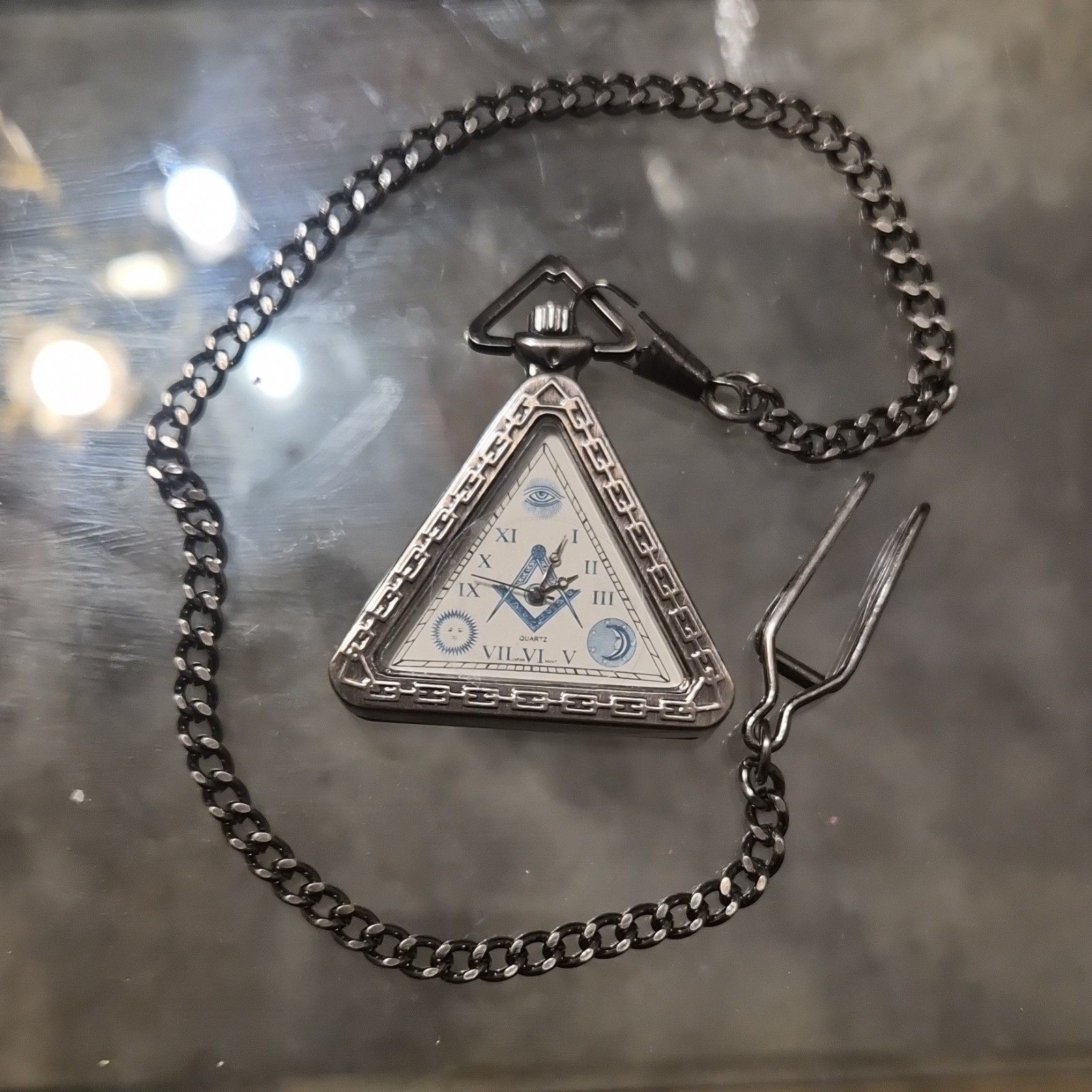 Triangular Freemasonry Quartz Silver Pocket Watch… - image 2