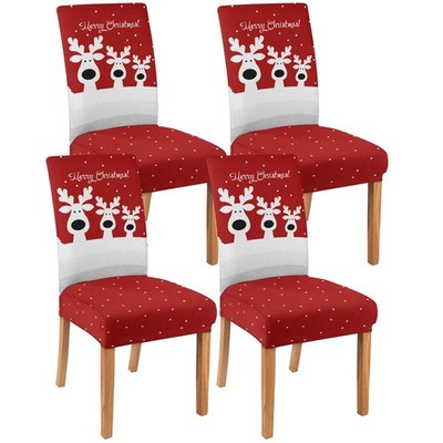 Christmas Chair Covers Set of 4, Red for Dining 4 Pack, Reindeer 