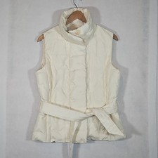 Talbots Jacket Ivory Cream Full Zip Belted Goose Down Filled Puffer Vest size S