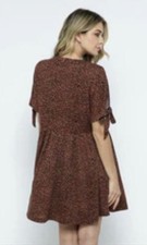 Urban Outfitters Blu Pepper Womens Tie Sleeve Minidress Micro Dot Chestnut Small