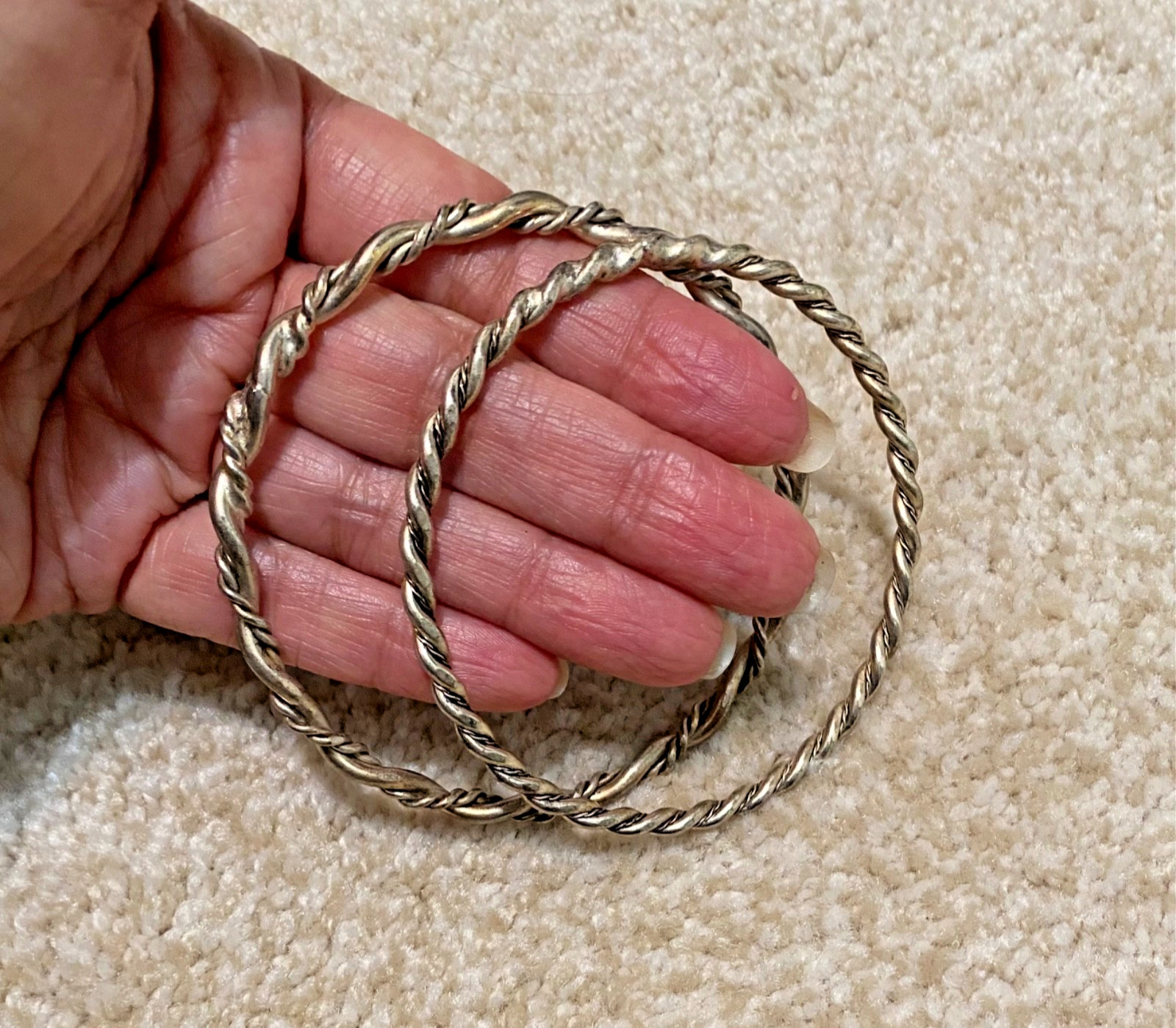 Antique Sterling Silver Stackable Bangle Bracelet… - image 3