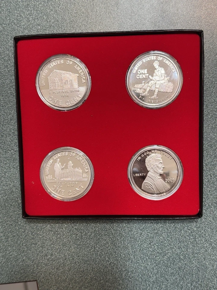 2009 Lincoln 1 Cent Set Of Four Silver 1 Oz Rounds Uncirculated Commemorative - Image 2 of 3