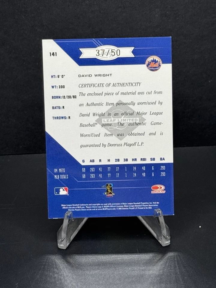 Donruss Leaf Limited 2005 David Wright #141 auto/reliquia de murciélago SN/50 Foto 2 de 2