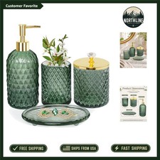 Elegant 4-Piece Sage Green Glass Bathroom Accessories Set - Perfect Gift Idea