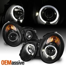 Fits 98-02 Mercedes Benz W208 CLK-Class JDM Black Dual Halo Projector Headlights