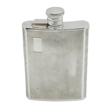 Sterling Silver Engine Turned Hip Flask Vintage 1970 Birmingham
