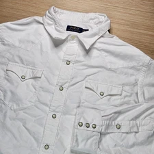 Polo Ralph Lauren Mens Western Style Cotton Pearl Snap Button Shirt XXL White