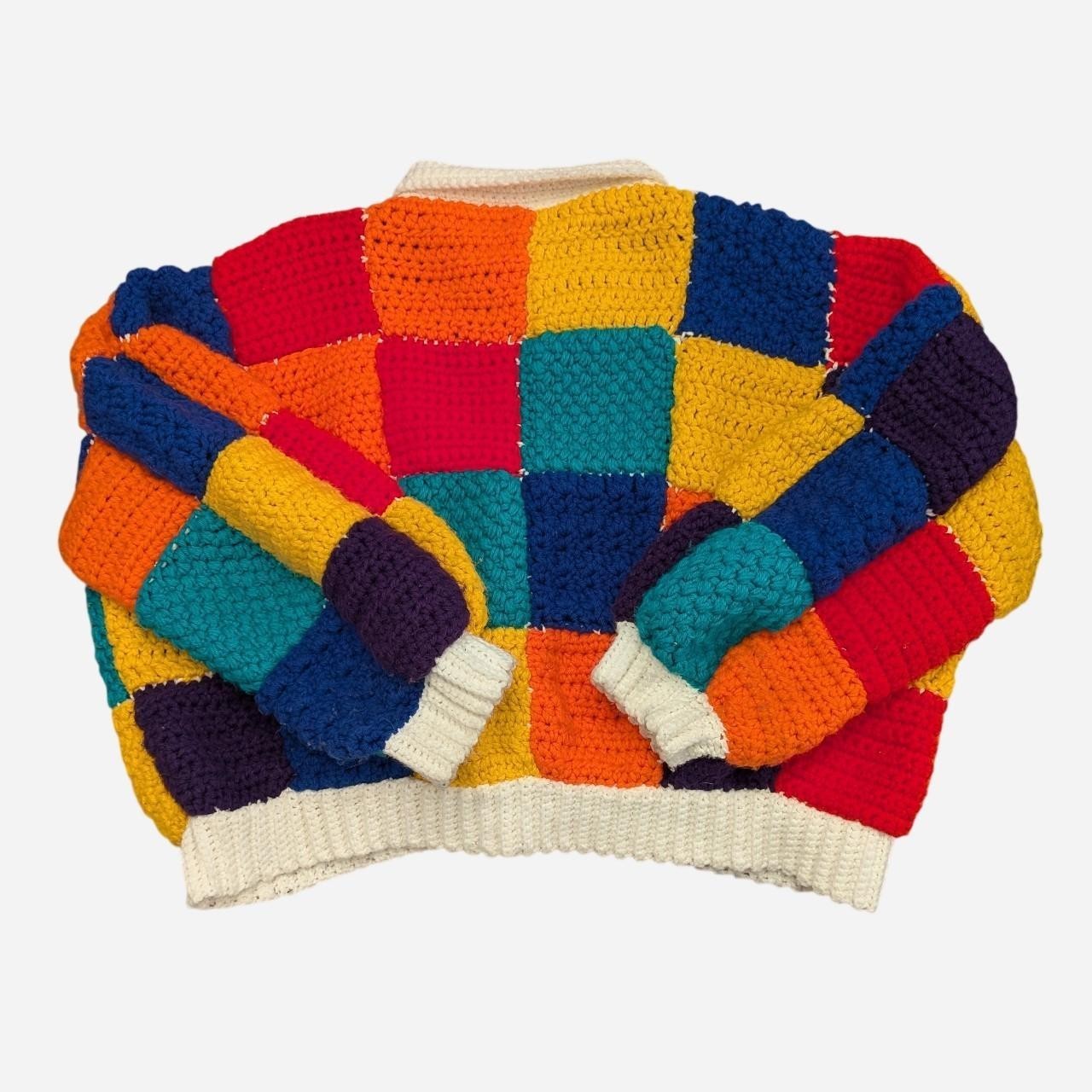 Unique Handmade Patchwork Colorful Button Up Over… - image 2