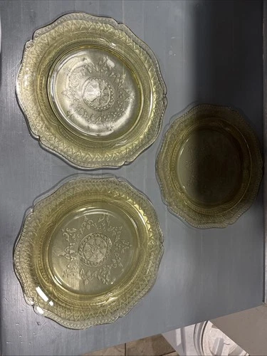 1930s Federal Glass Patrician “Spoke” Amber Depression Dinner Plate Set Of 3