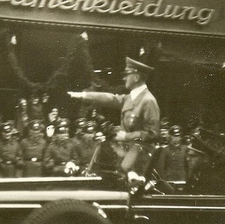 RARE! German Chancellor in Mercedes Car Saluting Soldiers Lining Street!!!