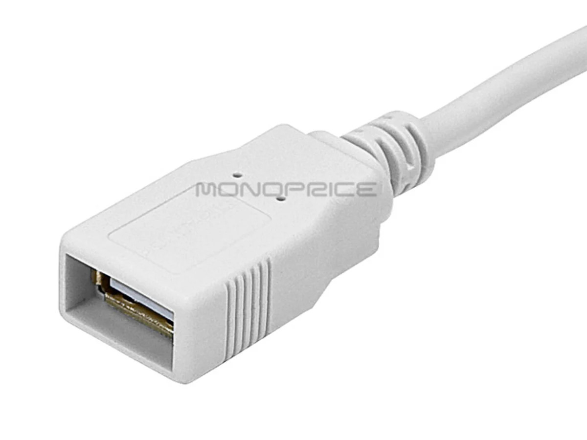 Monoprice USB-A to USB-A Female 2.0 Extension Cable - 28/24AWG, White, 10ft
