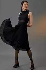 NWT Anthropologie Let Me Be Mock Neck Midi Dress Size Small Black Short Sleeve