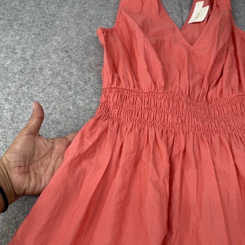 Anthropologie Maeve Tiered Midi Sleeveless Dress Coral Pink Orange Smocked 4 - Picture 4 of 10