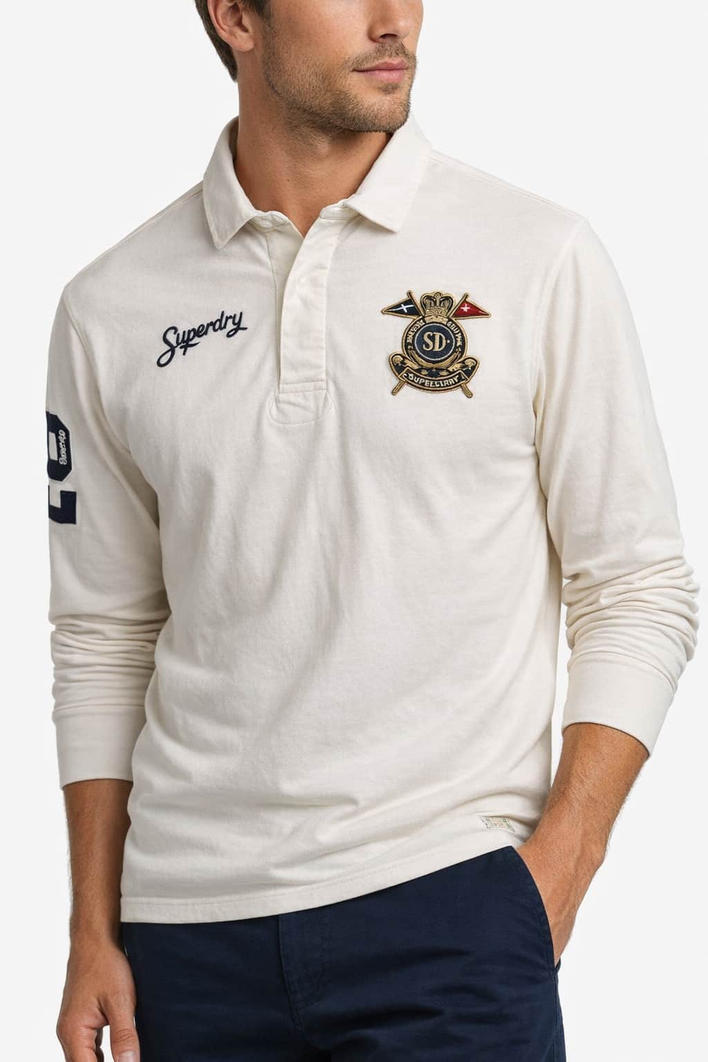 Superdry Mens Double Emblem Rugby Top Chalk White image 4