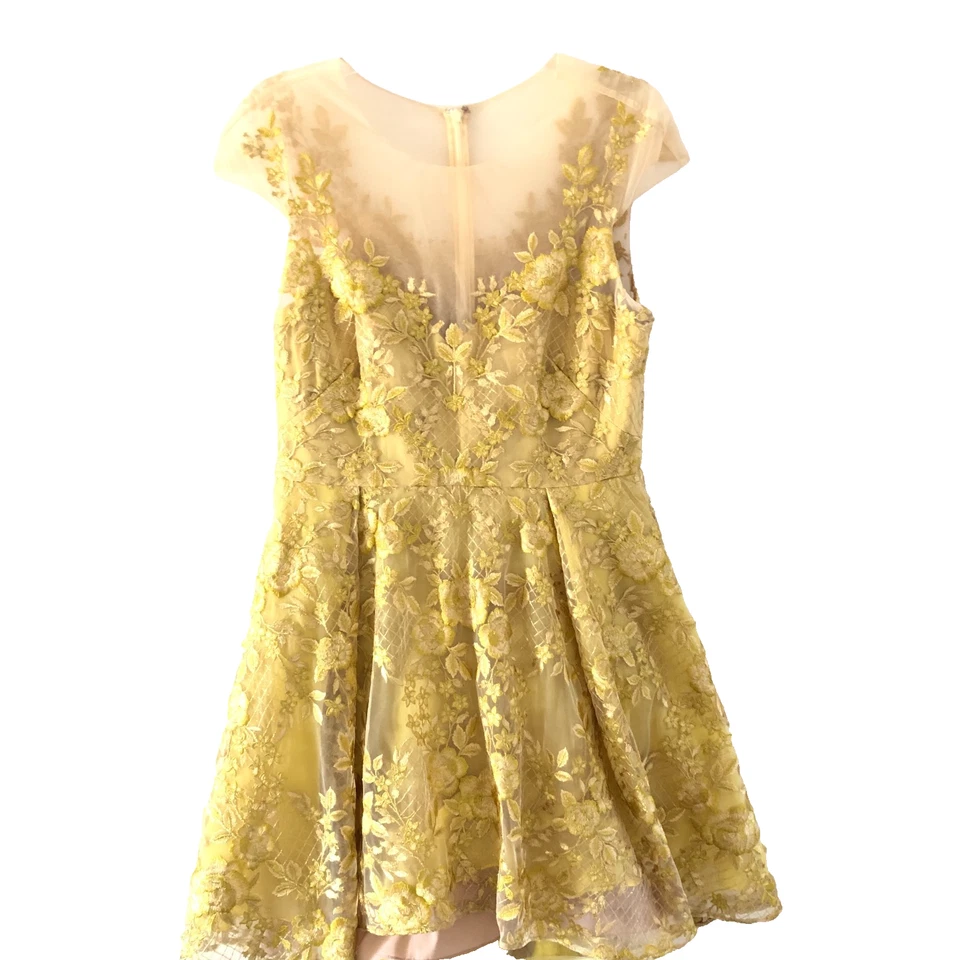 Vestido formal de boda Marchesa Notte amarillo de encaje talla 12 alto-bajo para mujer Foto 3 de 4