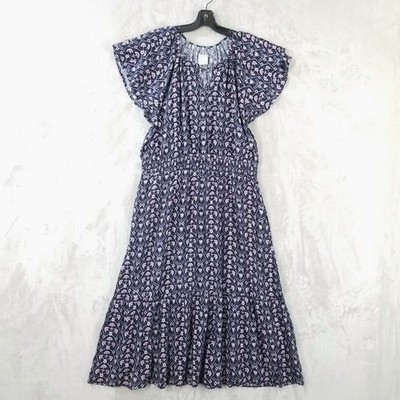 Destination 365 Maxi Dress Womens Size MP Floral Tiered Cotton Flutter Sleeve