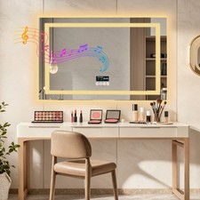 LED Bathroom Mirror with Lights with Bluetooth Speaker, Date, Time, Temperature