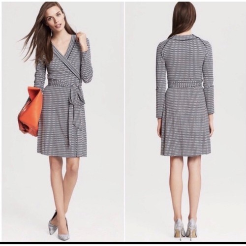 Banana Republic, Banana Republic Wrap Dress Womens SP Black White Geometric Jersey Knit Career