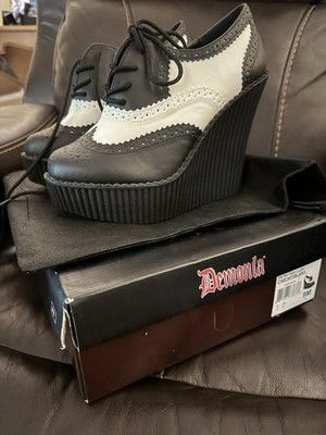 Demonia Wing Tip Wedge Boots - NEW - Size 9