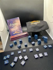 50th Anniversary Scrabble Board Game Parts ONLY Blue Letters Racks Bag Booklet