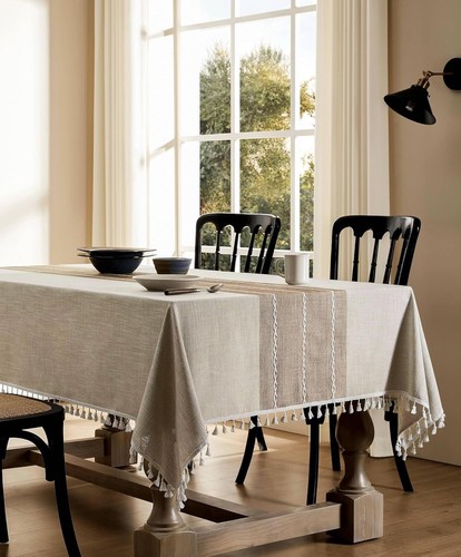 Luxurious 60x120 Inch Farmhouse Tablecloth - Heavyweight Brown Cotton Linen - Picture 5 of 9