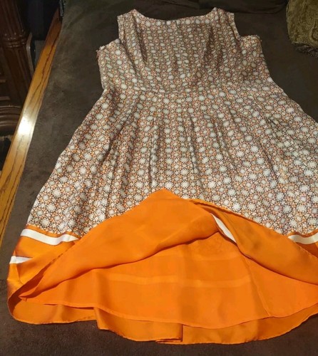 Jones New York Collection Women's Sz 14 Orange Sleeveless Dress w/ Side Pockets - Picture 23 of 23