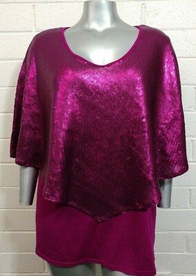 NWT Women's REBA CAPE SEQUINED BLOUSE TOP Plus Size  3X ''WINTER JEWELS MAGENTA''