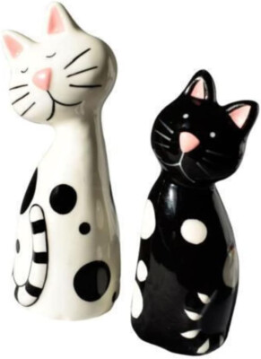 Niedliches Katzen Keramik Kruzifix Set - Salz & Pfefferstreuer/Streuer - schwarz/weiß - 12,5 cm