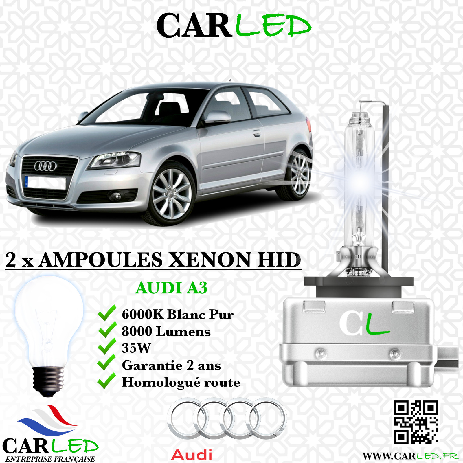 Kit ampoule HID xénon Audi A3 pour phares de voiture berline