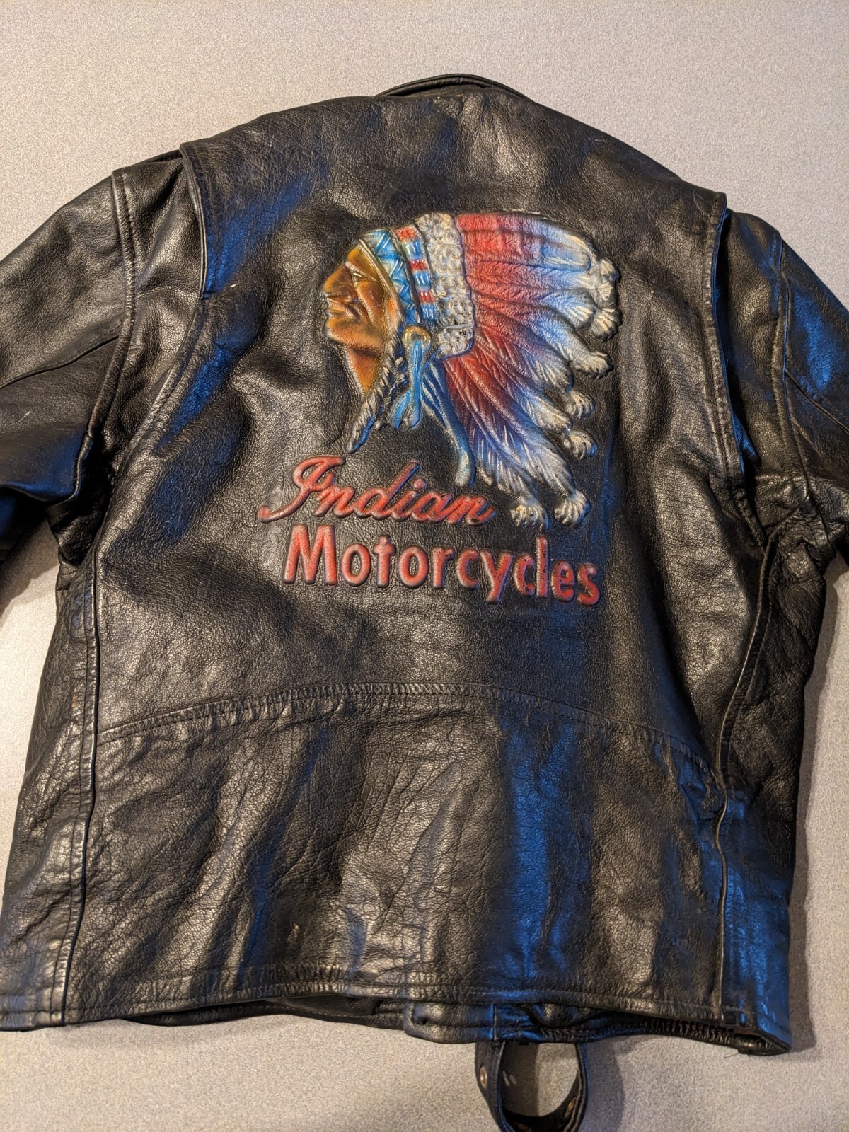 90s Vtg & Rare Highway One INDIAN Black Leather Motorcycle Coat Womens Med Nice!