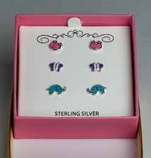 Childrens 3 piece enamel animal stud earings in sterling silver