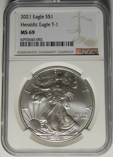 2021 NGC MS-69 HERALDIC TY-1 AMERICAN SILVER EAGLE - LM38