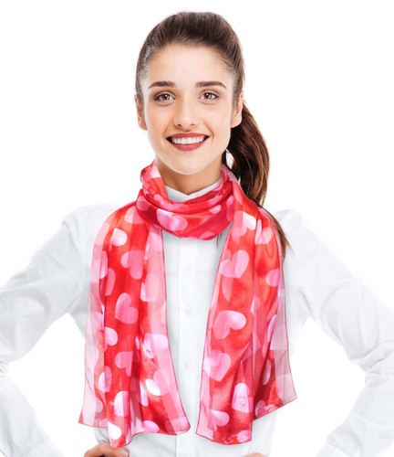 Valentine Hearts Theme Valentine's Day Silk Feeling Lightweight Fashion Scarf - Picture 16 of 19