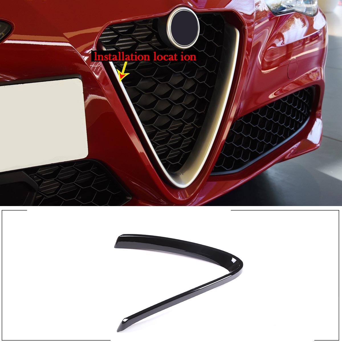 Glossy Black Front Air Intake Grill V Sharpe Trim For Alfa Romeo Giulia 2017-20