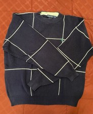 NAUTICA Pullover Crewneck Sweater Navy Blue w/Special White Stripes Size XL