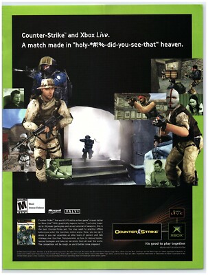 2003 Counter Strike Print Ad, Video Game XBOX Live #1 FPS Microsoft Match Heaven