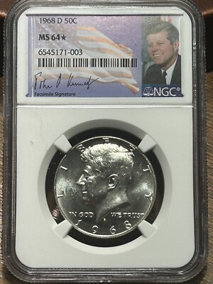 1968 D NGC MS64 (STAR )KENNEDY HALF DOLLAR 40% SILVER BUSINESS