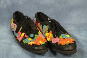 Vintage-1990s-Colorwerks-Floral-Bead-Flats-Shoes-Size-13