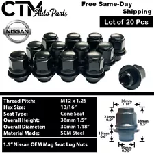 20x Black Nissan Infiniti 12x1.25 OEM Factory Style Mag Type Replacement Lug Nut