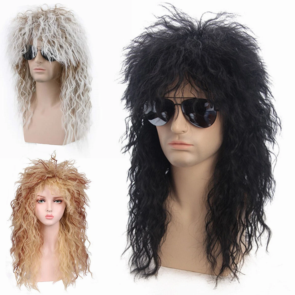 Heavy Metal Rocker Blonde 1980s Hard Rock Band Women Men Costume Wig Mullet  Wigs | eBay