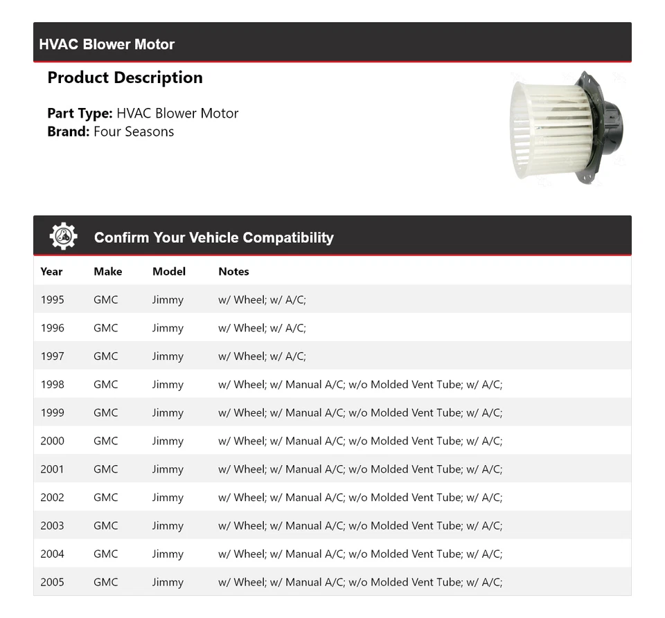Motor soplador de climatización para GMC Jimmy 1995-2005 4 estaciones 1996 1997 1998 1999 2000 Foto 2 de 4
