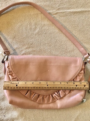 Lovcat Paris Designer Pink Leather Ruffle Baguette Handbag Shoulder Bag Heart - Picture 3 of 11