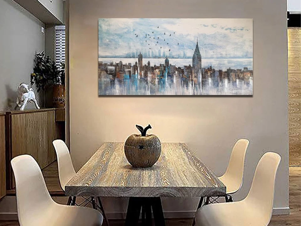 Pintura arte de pared horizonte de la ciudad de Nueva York imagen abstracta moderna 48x24" Foto 4 de 4