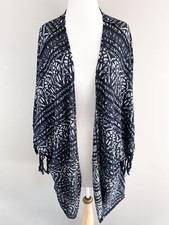 Free People Black White Fringe Boho Kimono Duster Oversized