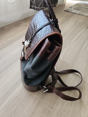Brighton Black/Brown Croc Embossed Leather Backpack | eBay display picture 1